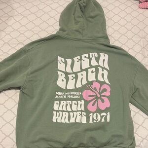 Pull&Bear Green Hoodie with Pink Graphic